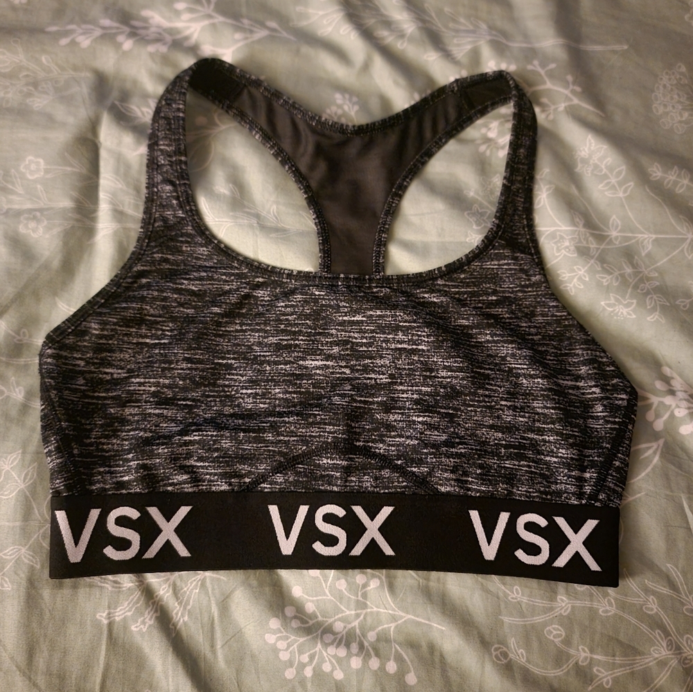 Victoria's Secret VSX Black and Gray Racer Back Sports Bra Medium Impact